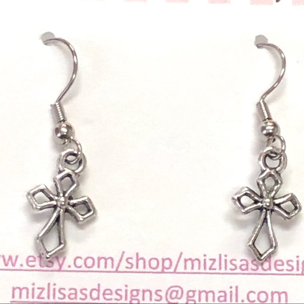 Handmade Silver Cross Dangle Earrings NWT